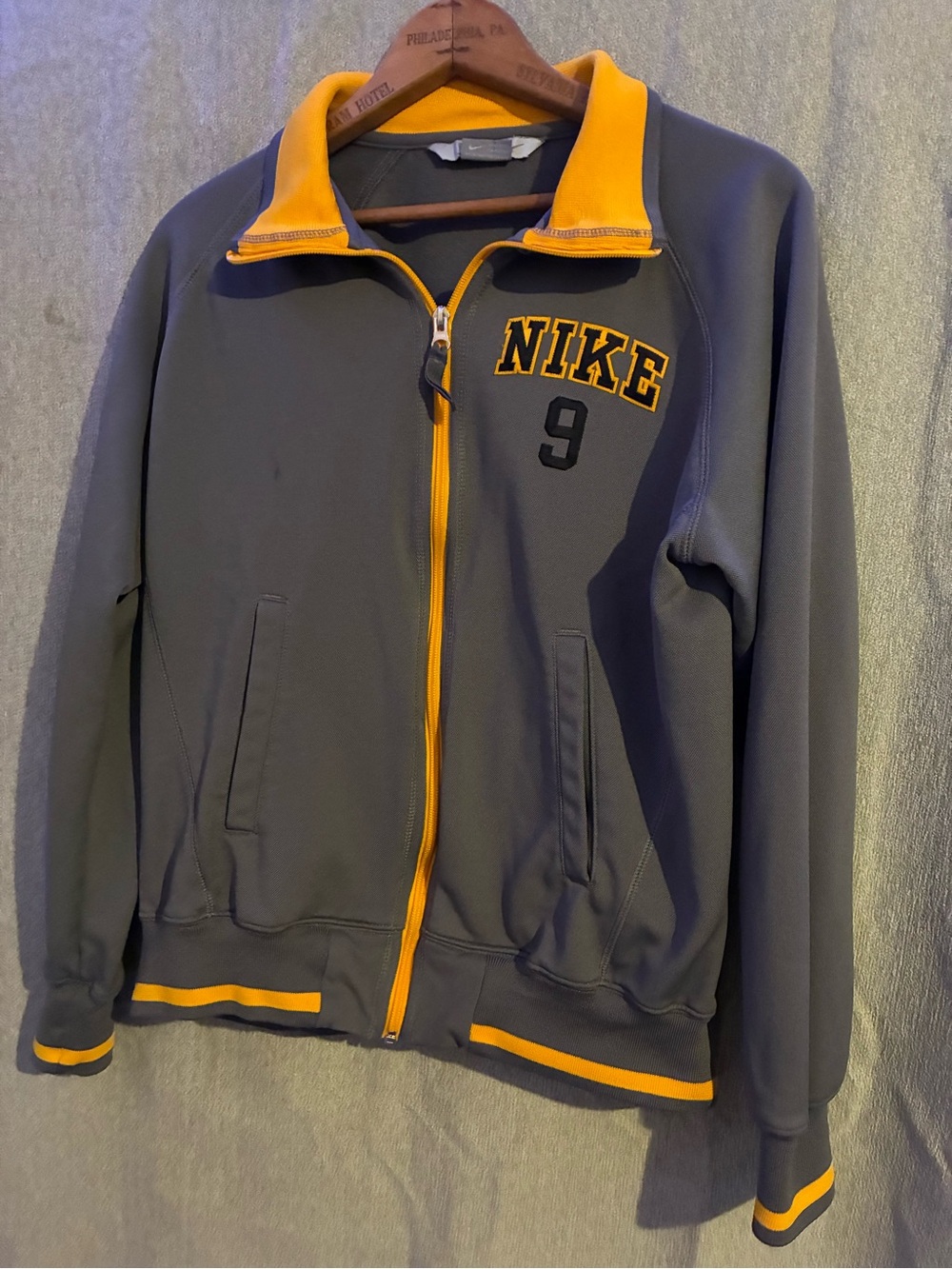 Nike Gray and Yellow Track Bomber Jacket with Number 9 size M